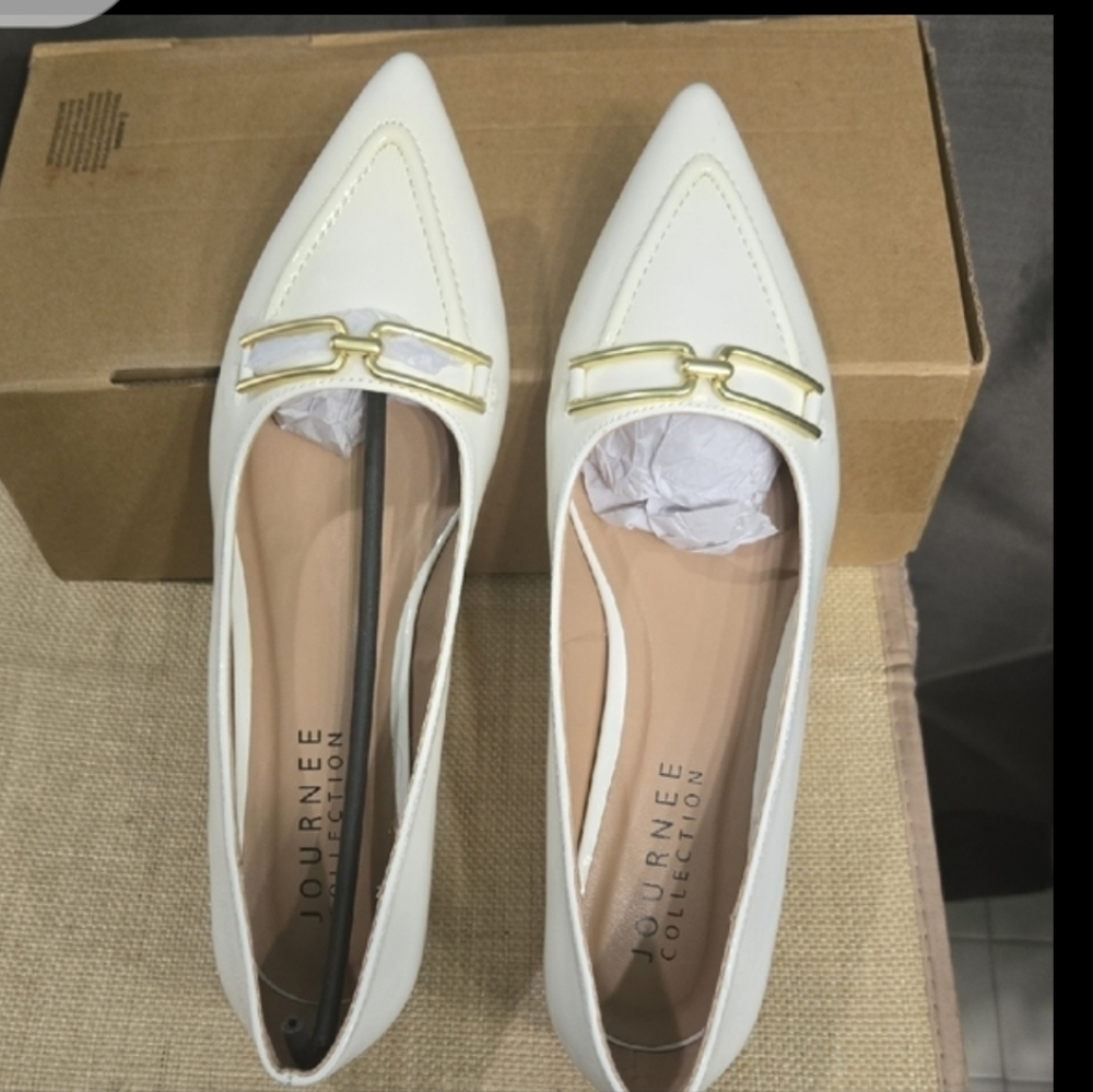 SALE! Journee Collection White Patent Pointed-Toe Kitten Heel